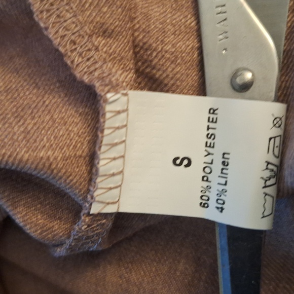 Tan/ Mauve V Neck Shift Dress W/Pockets, Linen Sz S - Picture 6 of 6